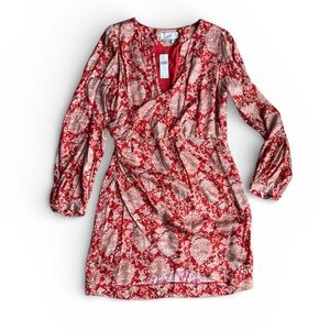 NWT Anthropologie Red floral Damask Long Sleeve Dress (Size 14)